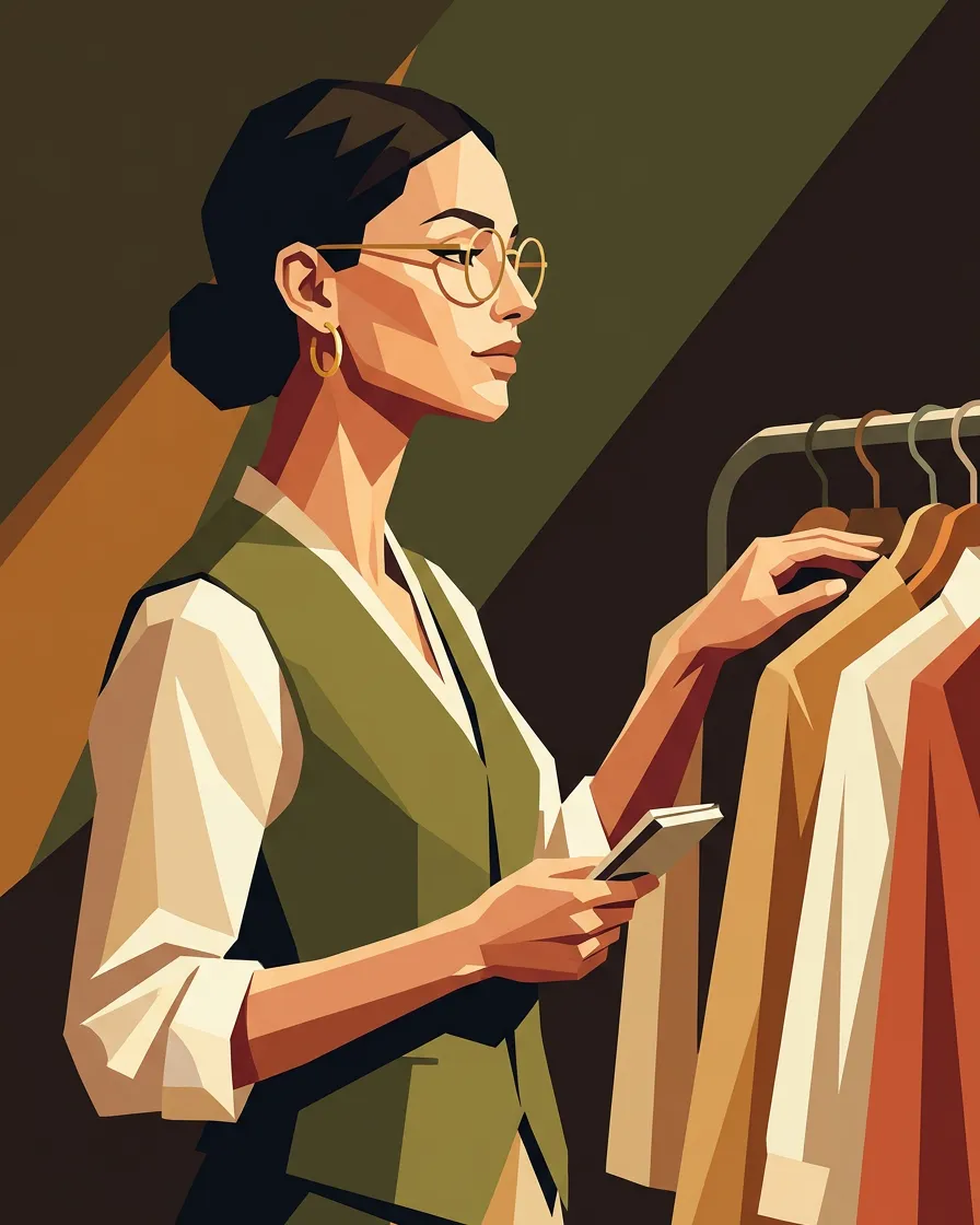 Ilustração da Stella como analista: Mostra o que você usa, o que ficou esquecido e quanto vale o seu armário.